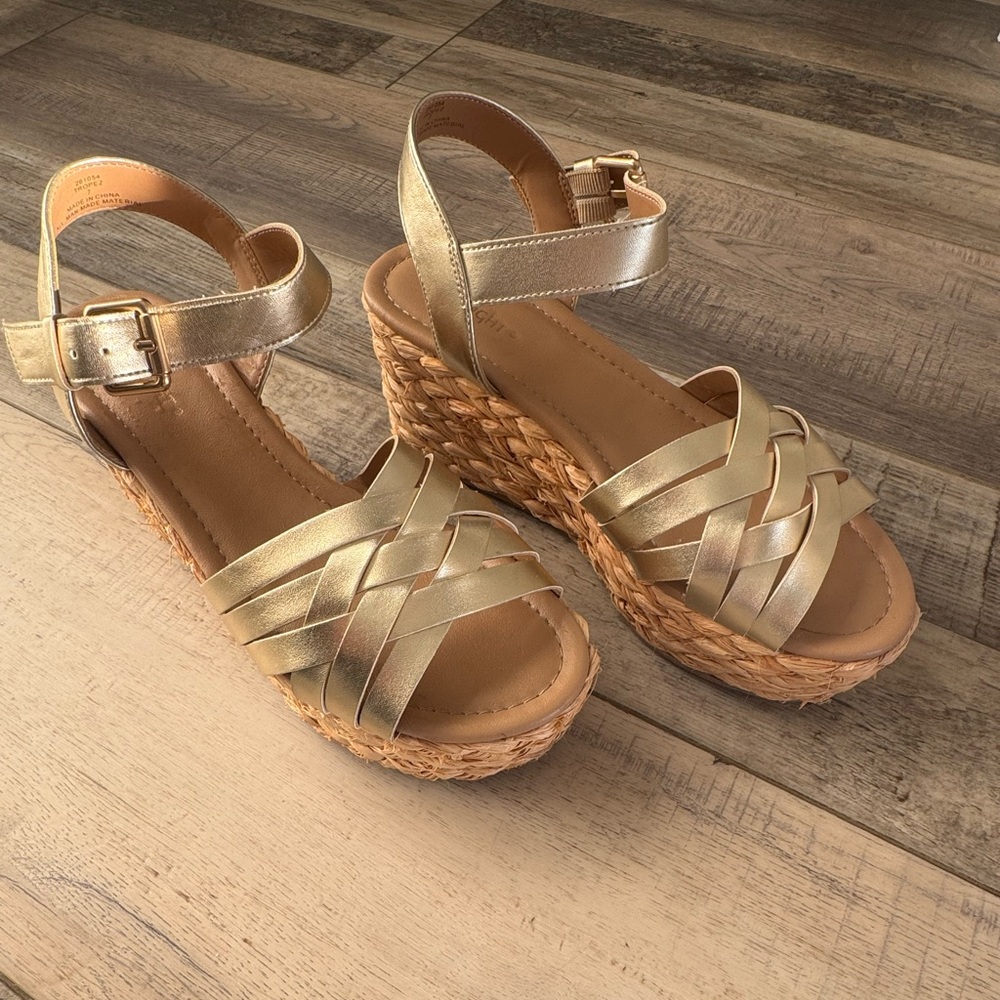 Limelight Gold Woven Wedge Sandals